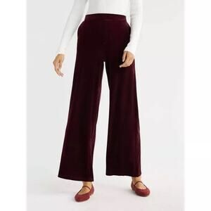 NWT Time and Tru Rustic Plum Red Velvet Wide Leg Pants Women's M